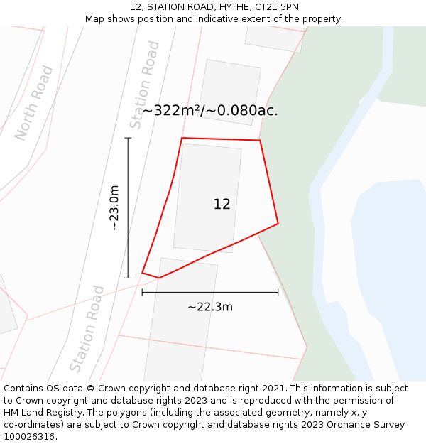 12, STATION ROAD, HYTHE, CT21 5PN: Plot and title map