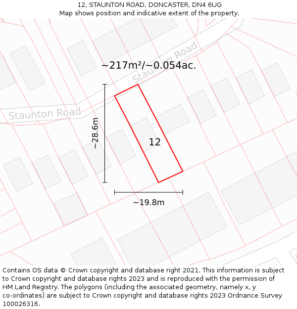 12, STAUNTON ROAD, DONCASTER, DN4 6UG: Plot and title map