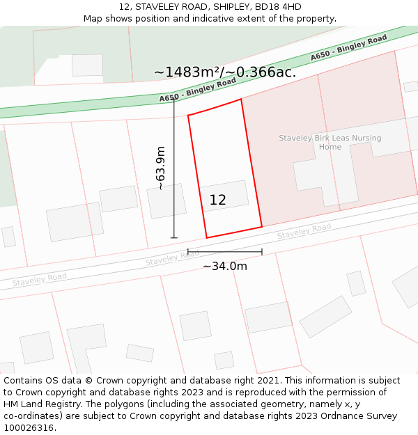 12, STAVELEY ROAD, SHIPLEY, BD18 4HD: Plot and title map