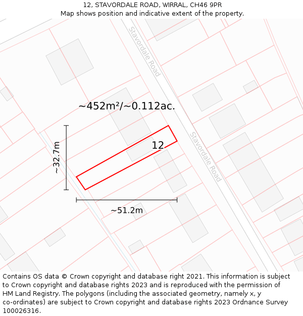 12, STAVORDALE ROAD, WIRRAL, CH46 9PR: Plot and title map