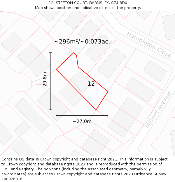 12, STEETON COURT, BARNSLEY, S74 8DX: Plot and title map