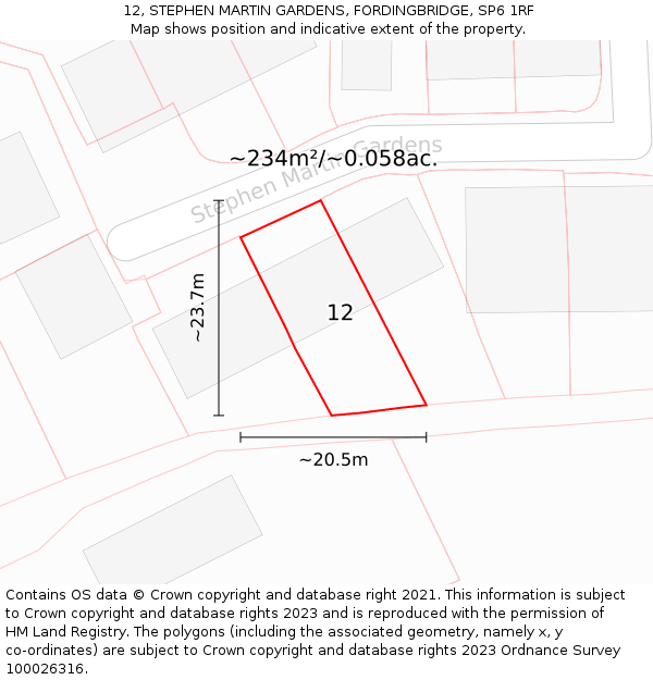 12, STEPHEN MARTIN GARDENS, FORDINGBRIDGE, SP6 1RF: Plot and title map