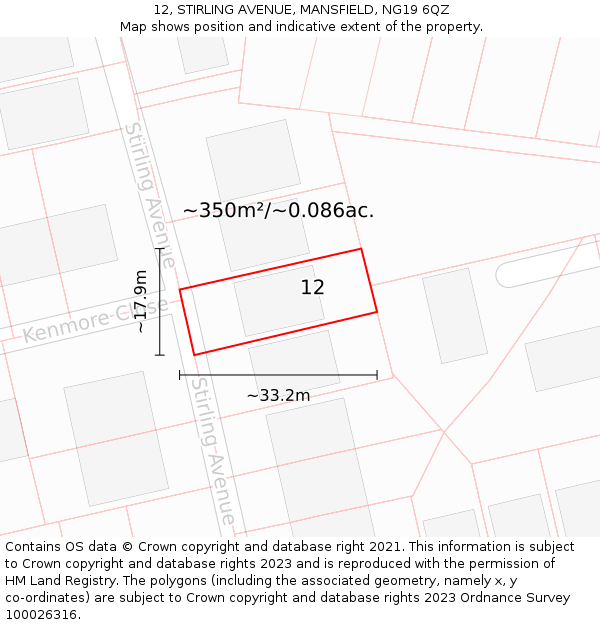 12, STIRLING AVENUE, MANSFIELD, NG19 6QZ: Plot and title map