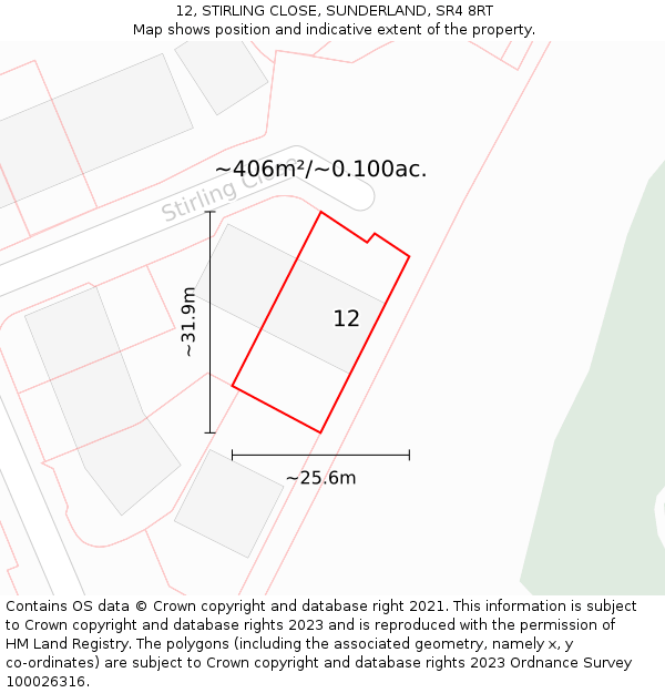 12, STIRLING CLOSE, SUNDERLAND, SR4 8RT: Plot and title map