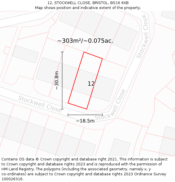 12, STOCKWELL CLOSE, BRISTOL, BS16 6XB: Plot and title map