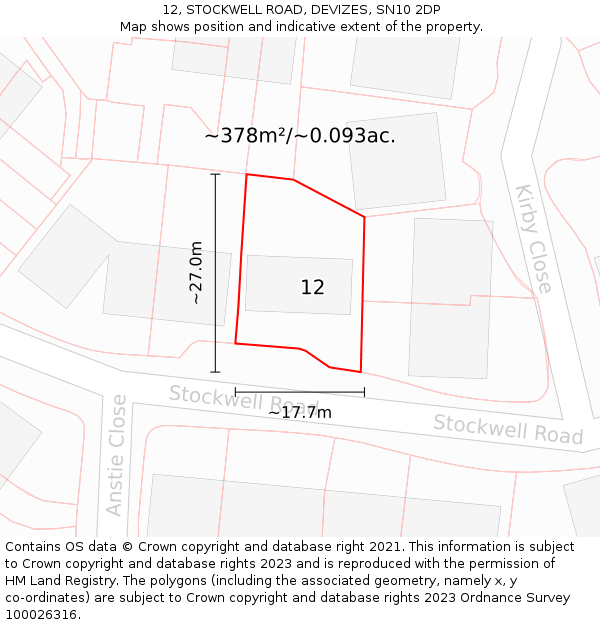 12, STOCKWELL ROAD, DEVIZES, SN10 2DP: Plot and title map