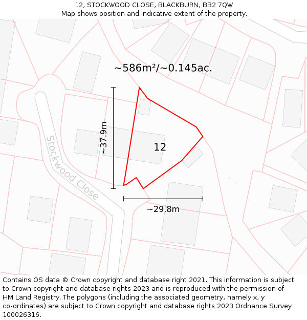 12, STOCKWOOD CLOSE, BLACKBURN, BB2 7QW: Plot and title map