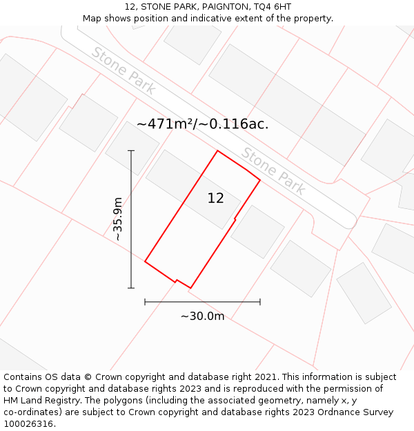 12, STONE PARK, PAIGNTON, TQ4 6HT: Plot and title map