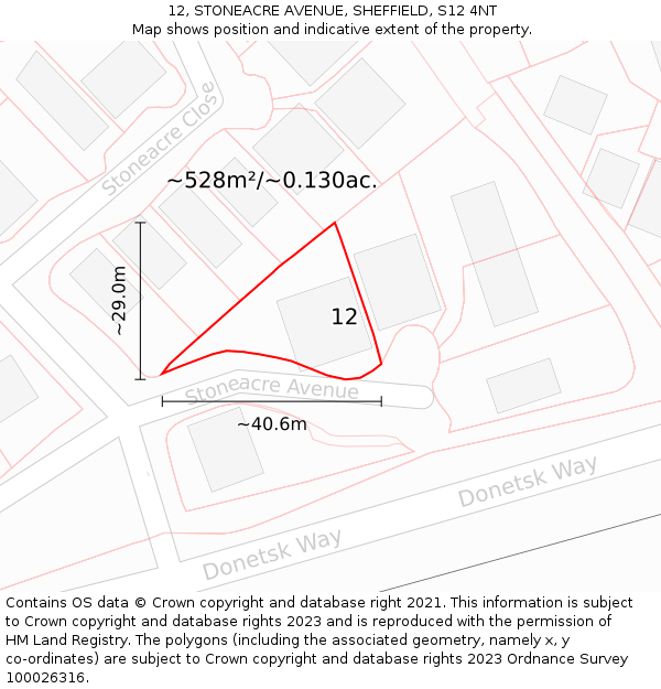 12, STONEACRE AVENUE, SHEFFIELD, S12 4NT: Plot and title map