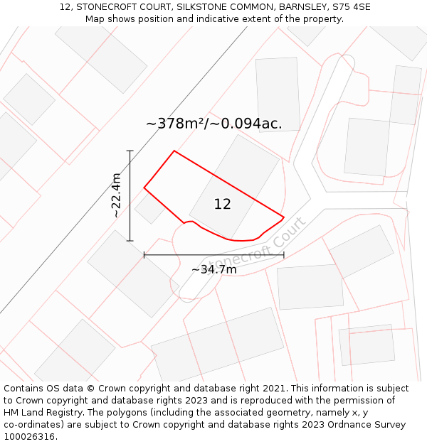 12, STONECROFT COURT, SILKSTONE COMMON, BARNSLEY, S75 4SE: Plot and title map