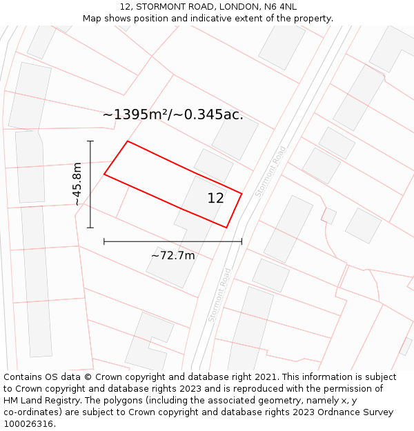 12, STORMONT ROAD, LONDON, N6 4NL: Plot and title map