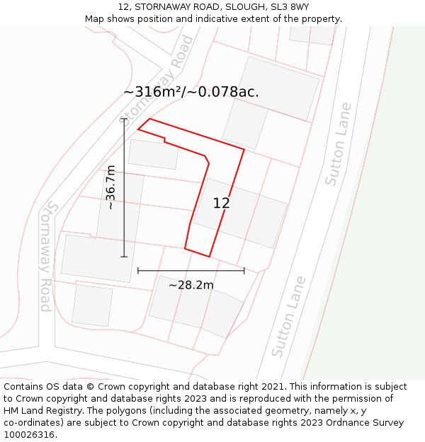 12, STORNAWAY ROAD, SLOUGH, SL3 8WY: Plot and title map