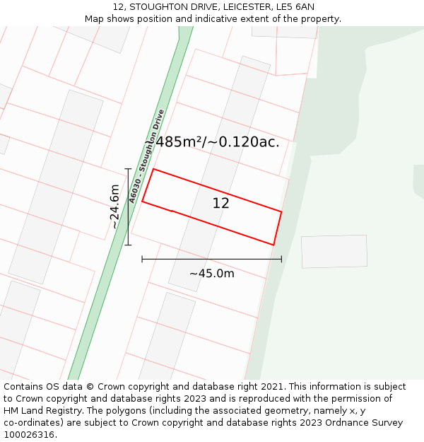 12, STOUGHTON DRIVE, LEICESTER, LE5 6AN: Plot and title map