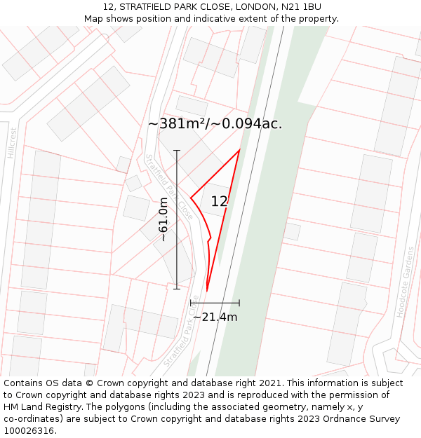 12, STRATFIELD PARK CLOSE, LONDON, N21 1BU: Plot and title map