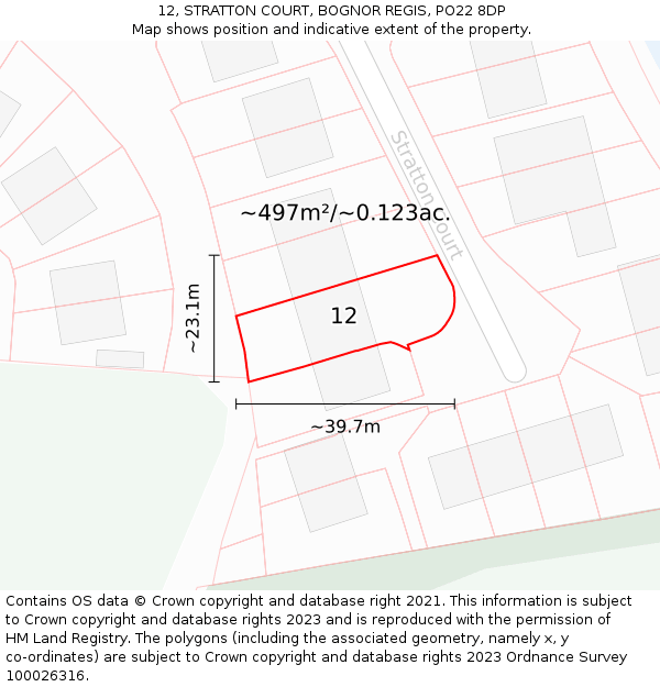 12, STRATTON COURT, BOGNOR REGIS, PO22 8DP: Plot and title map