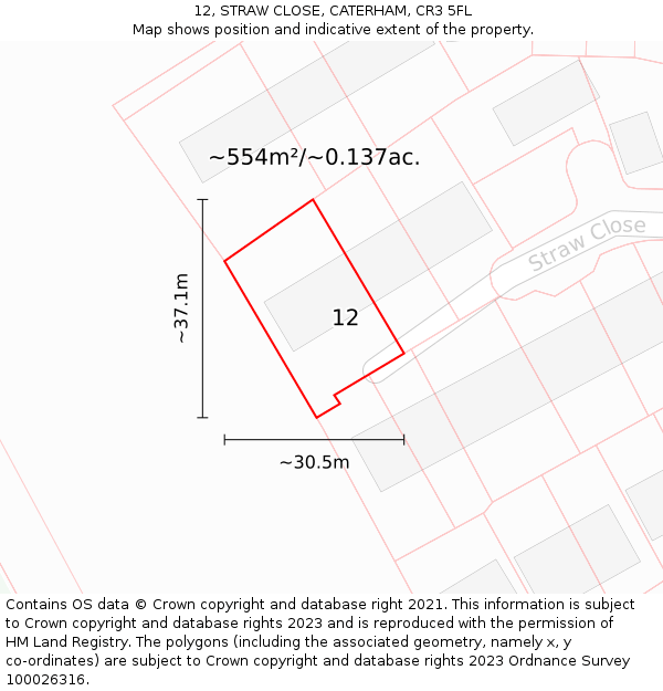 12, STRAW CLOSE, CATERHAM, CR3 5FL: Plot and title map