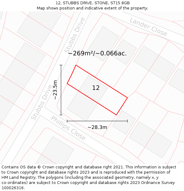 12, STUBBS DRIVE, STONE, ST15 8GB: Plot and title map