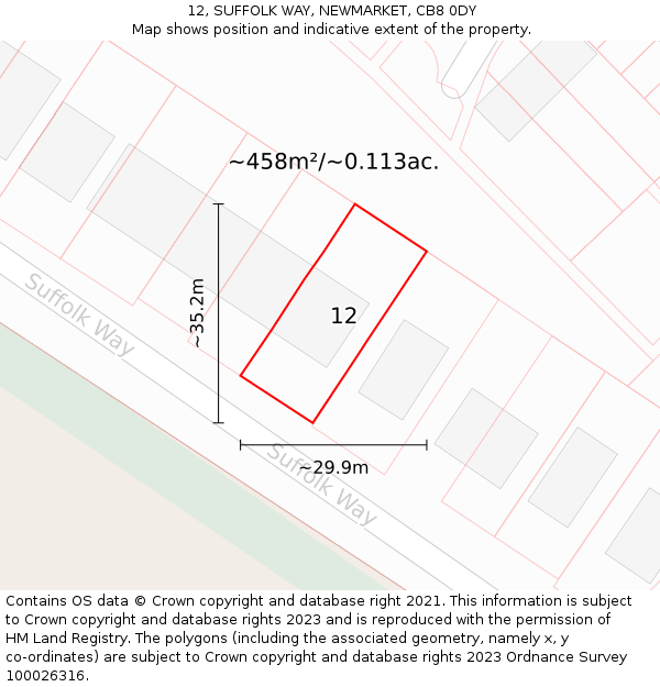 12, SUFFOLK WAY, NEWMARKET, CB8 0DY: Plot and title map