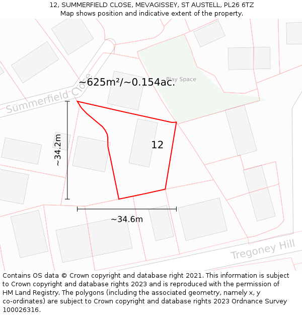 12, SUMMERFIELD CLOSE, MEVAGISSEY, ST AUSTELL, PL26 6TZ: Plot and title map