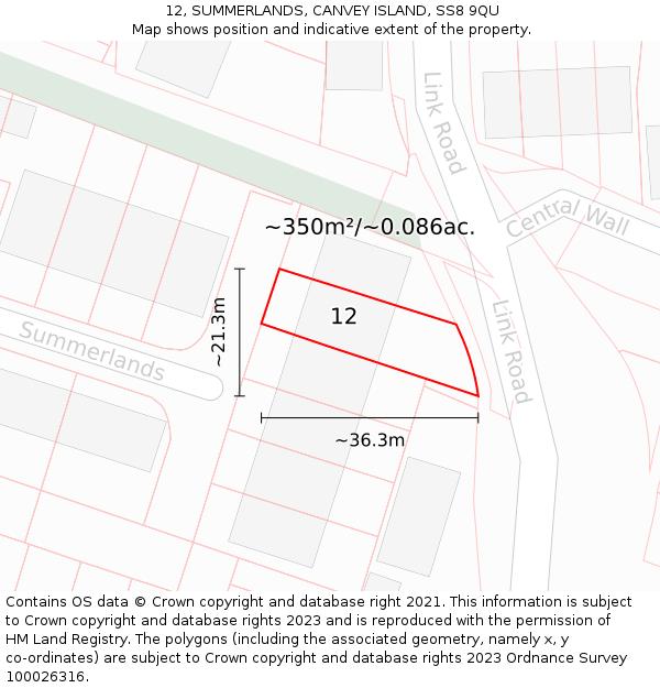 12, SUMMERLANDS, CANVEY ISLAND, SS8 9QU: Plot and title map