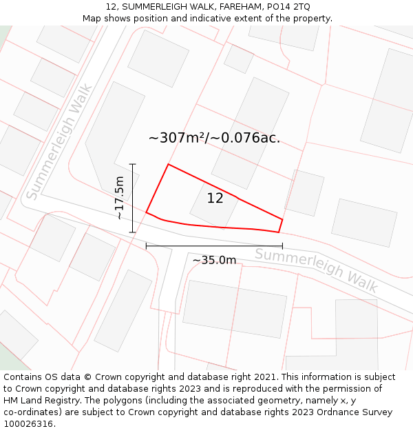 12, SUMMERLEIGH WALK, FAREHAM, PO14 2TQ: Plot and title map