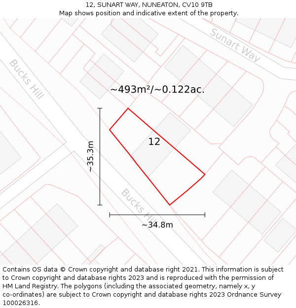 12, SUNART WAY, NUNEATON, CV10 9TB: Plot and title map