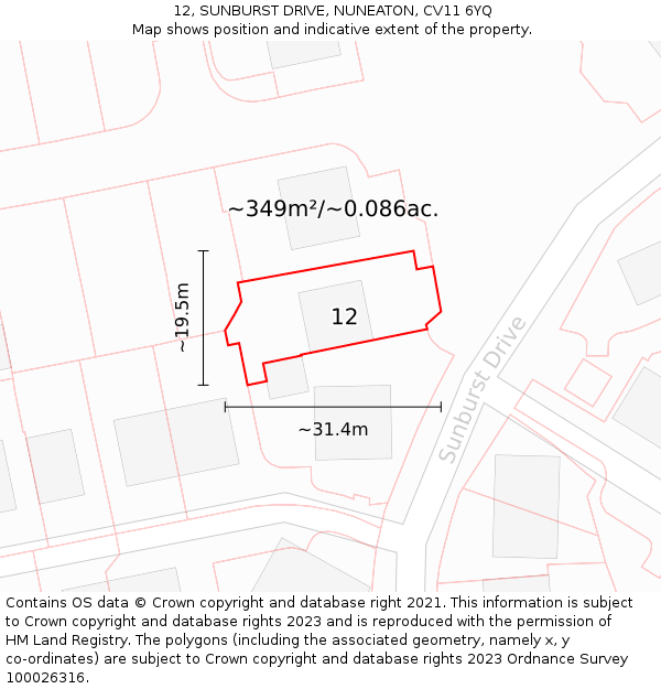 12, SUNBURST DRIVE, NUNEATON, CV11 6YQ: Plot and title map