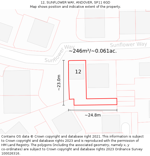 12, SUNFLOWER WAY, ANDOVER, SP11 6GD: Plot and title map