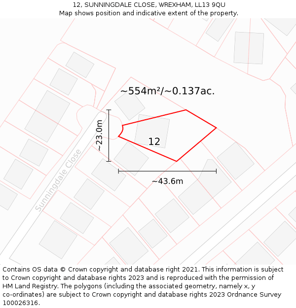 12, SUNNINGDALE CLOSE, WREXHAM, LL13 9QU: Plot and title map