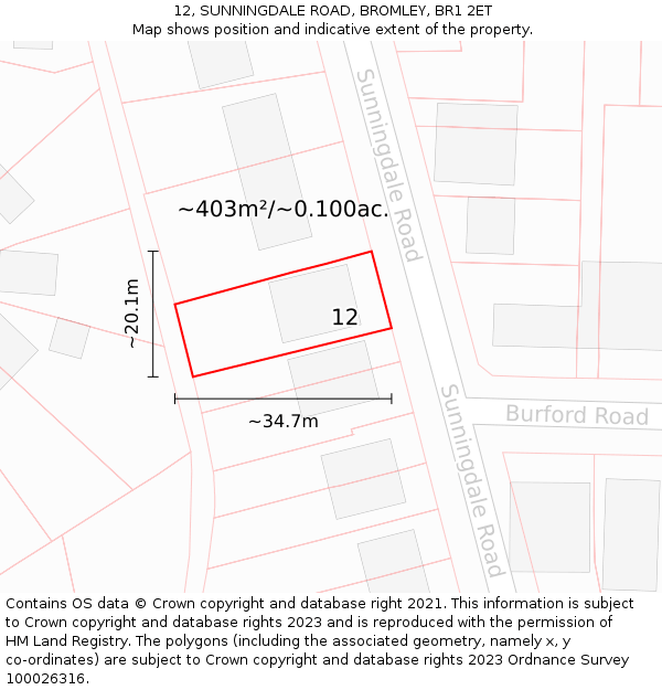 12, SUNNINGDALE ROAD, BROMLEY, BR1 2ET: Plot and title map