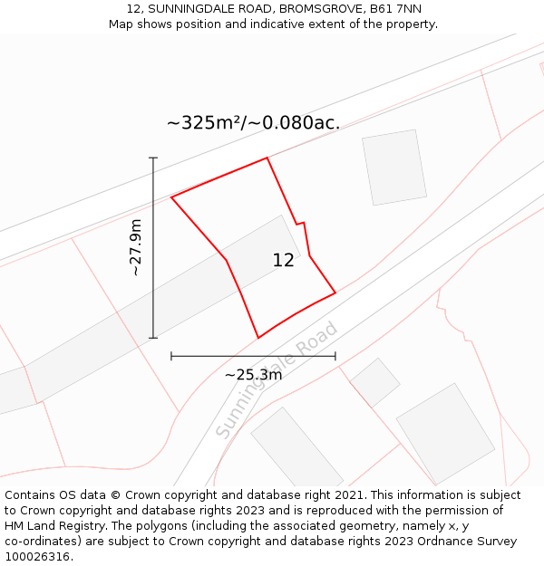 12, SUNNINGDALE ROAD, BROMSGROVE, B61 7NN: Plot and title map