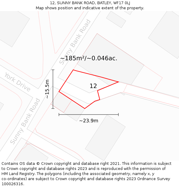 12, SUNNY BANK ROAD, BATLEY, WF17 0LJ: Plot and title map