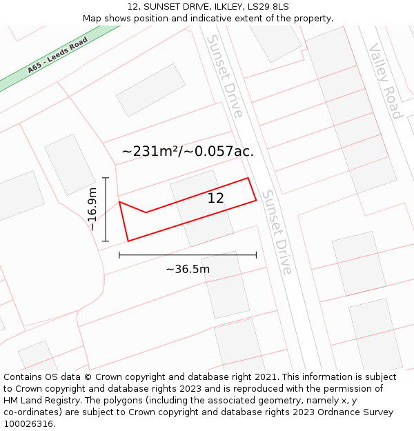 12, SUNSET DRIVE, ILKLEY, LS29 8LS: Plot and title map