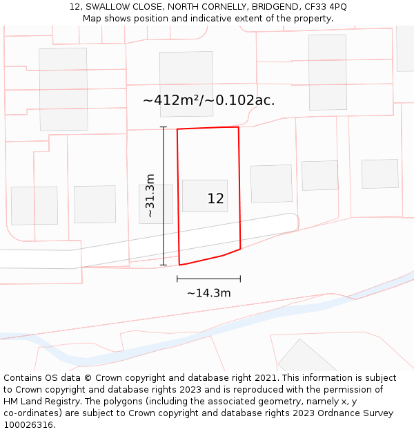 12, SWALLOW CLOSE, NORTH CORNELLY, BRIDGEND, CF33 4PQ: Plot and title map