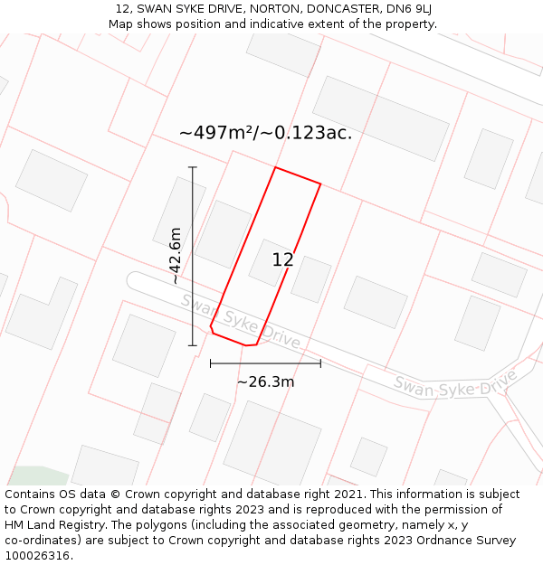 12, SWAN SYKE DRIVE, NORTON, DONCASTER, DN6 9LJ: Plot and title map