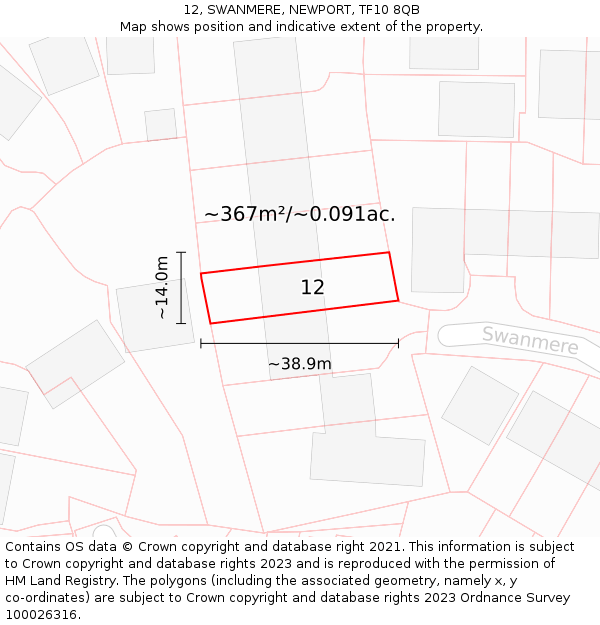 12, SWANMERE, NEWPORT, TF10 8QB: Plot and title map