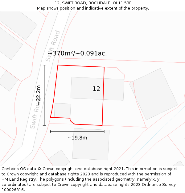 12, SWIFT ROAD, ROCHDALE, OL11 5RF: Plot and title map