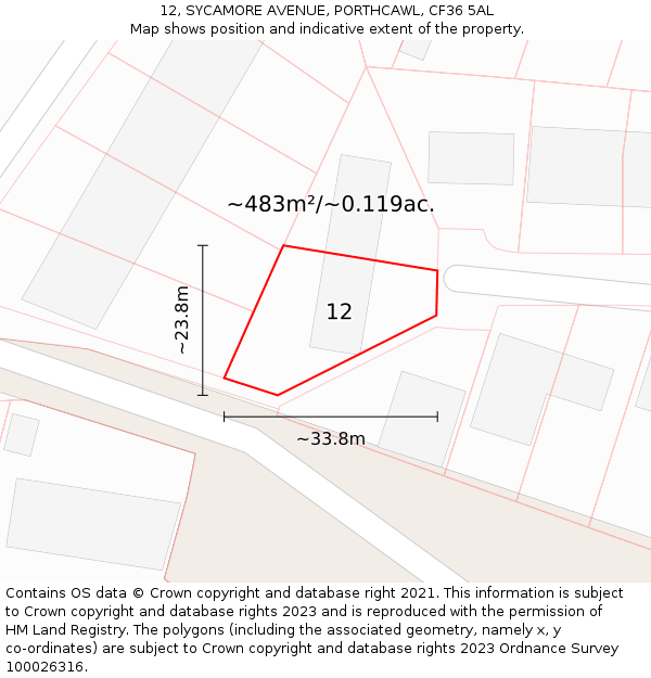 12, SYCAMORE AVENUE, PORTHCAWL, CF36 5AL: Plot and title map