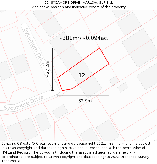 12, SYCAMORE DRIVE, MARLOW, SL7 3NL: Plot and title map