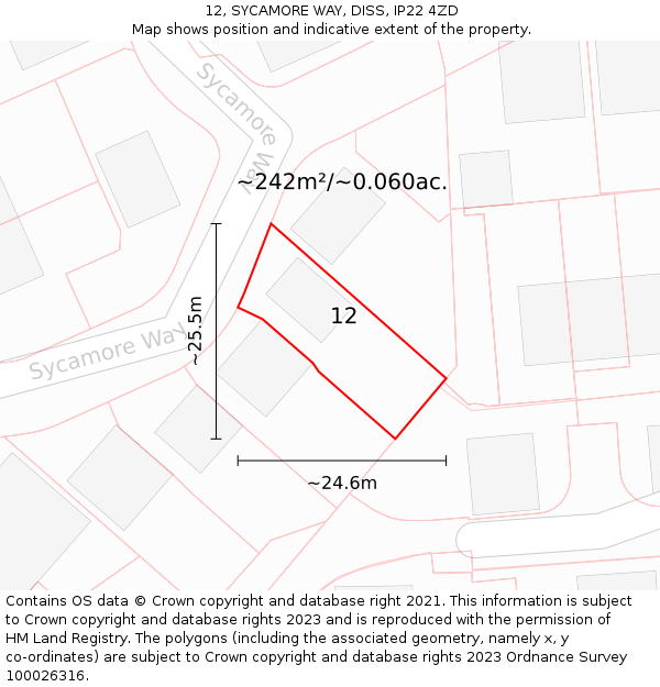 12, SYCAMORE WAY, DISS, IP22 4ZD: Plot and title map