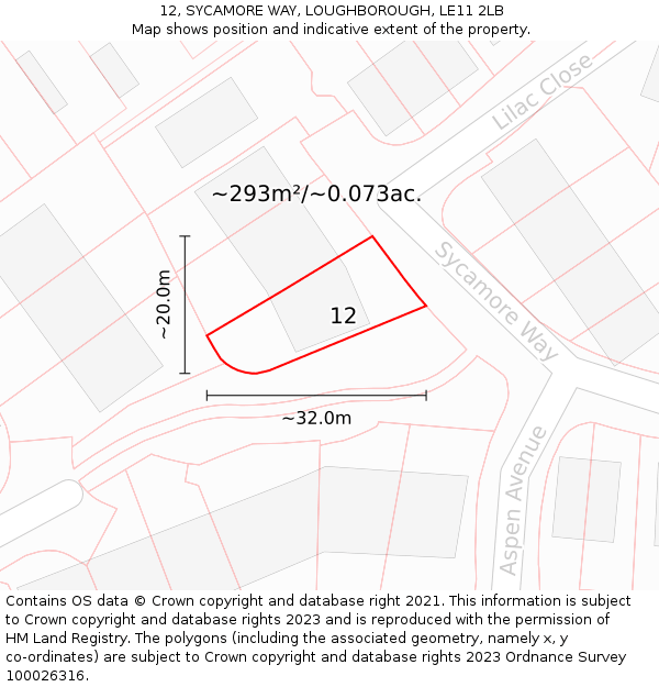 12, SYCAMORE WAY, LOUGHBOROUGH, LE11 2LB: Plot and title map