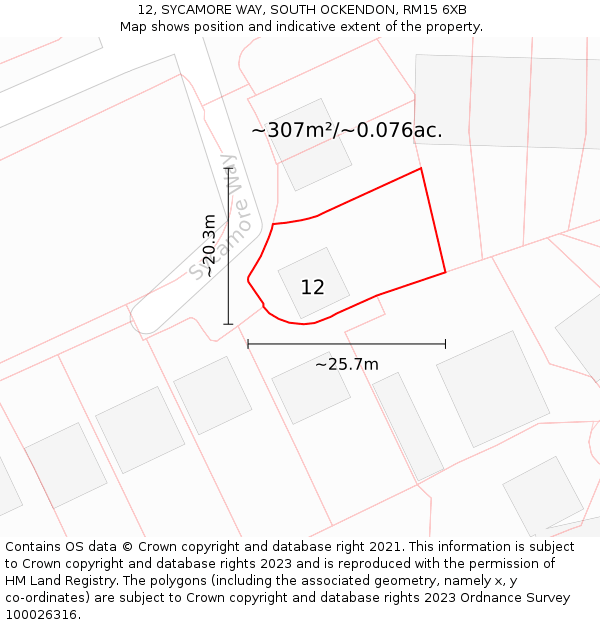 12, SYCAMORE WAY, SOUTH OCKENDON, RM15 6XB: Plot and title map