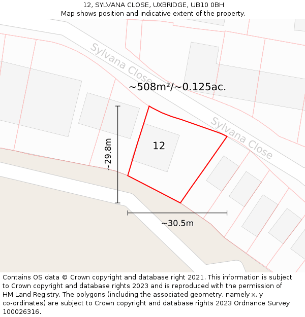 12, SYLVANA CLOSE, UXBRIDGE, UB10 0BH: Plot and title map