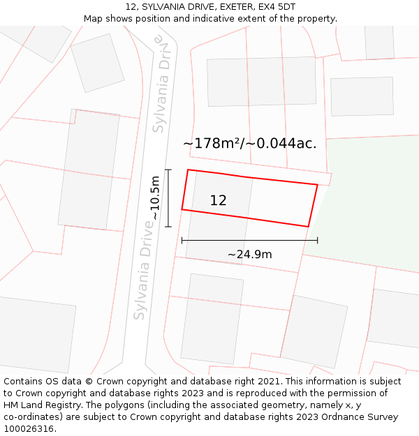 12, SYLVANIA DRIVE, EXETER, EX4 5DT: Plot and title map