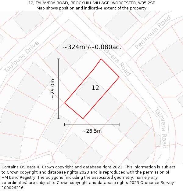 12, TALAVERA ROAD, BROCKHILL VILLAGE, WORCESTER, WR5 2SB: Plot and title map