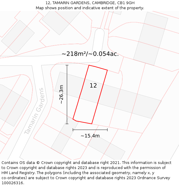 12, TAMARIN GARDENS, CAMBRIDGE, CB1 9GH: Plot and title map