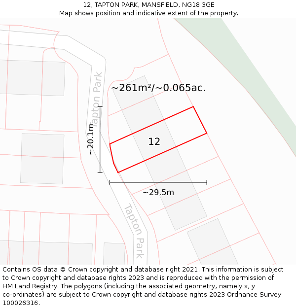 12, TAPTON PARK, MANSFIELD, NG18 3GE: Plot and title map