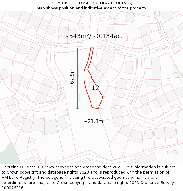 12, TARNSIDE CLOSE, ROCHDALE, OL16 2QD: Plot and title map