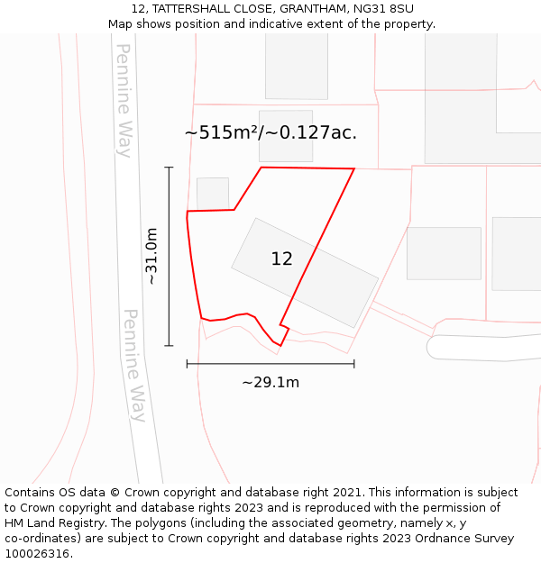 12, TATTERSHALL CLOSE, GRANTHAM, NG31 8SU: Plot and title map