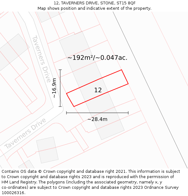 12, TAVERNERS DRIVE, STONE, ST15 8QF: Plot and title map